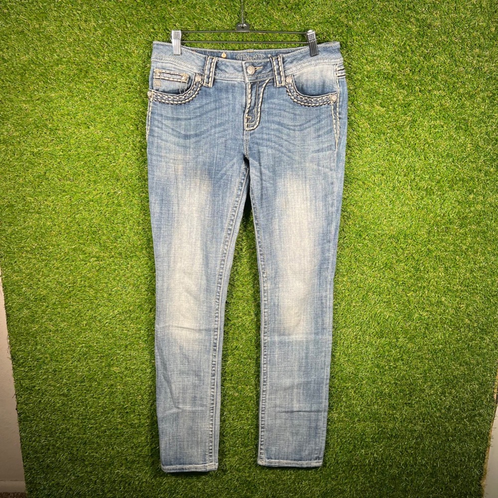 Miss Me Skinny Jeans Womens 28‎ Light Wash Embellished Flap Pocket Y2K